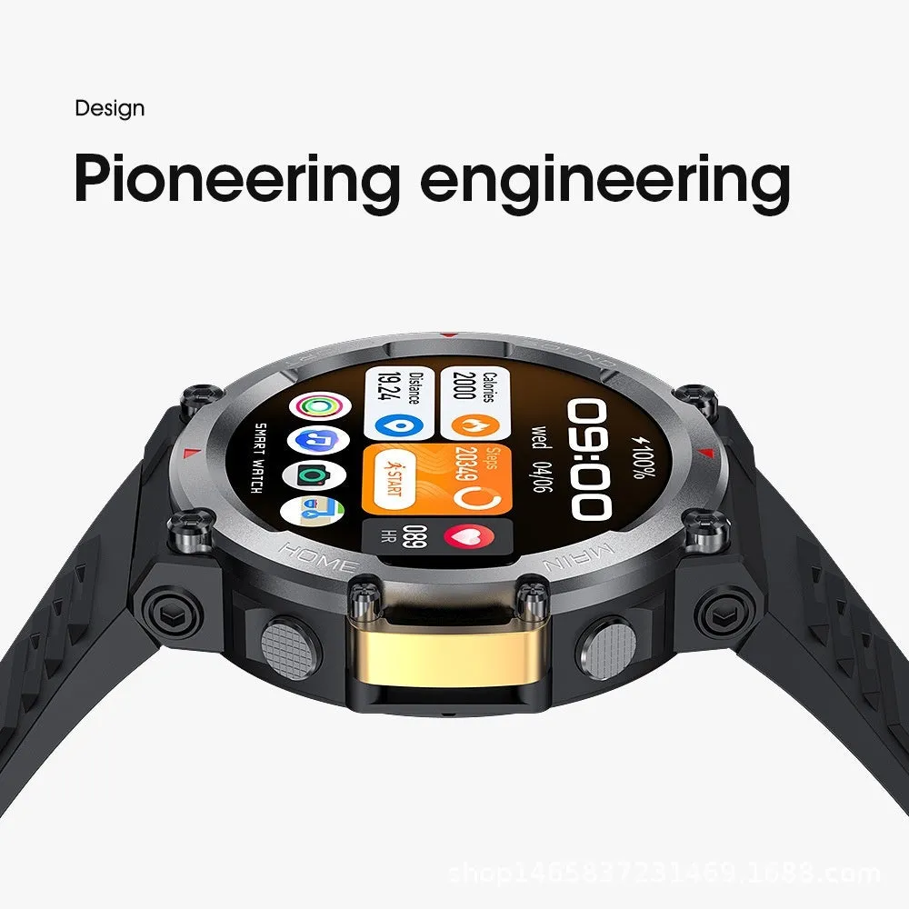Smart watch with Bluetooth calling and NFC health monitoring for outdoor sport, black colour