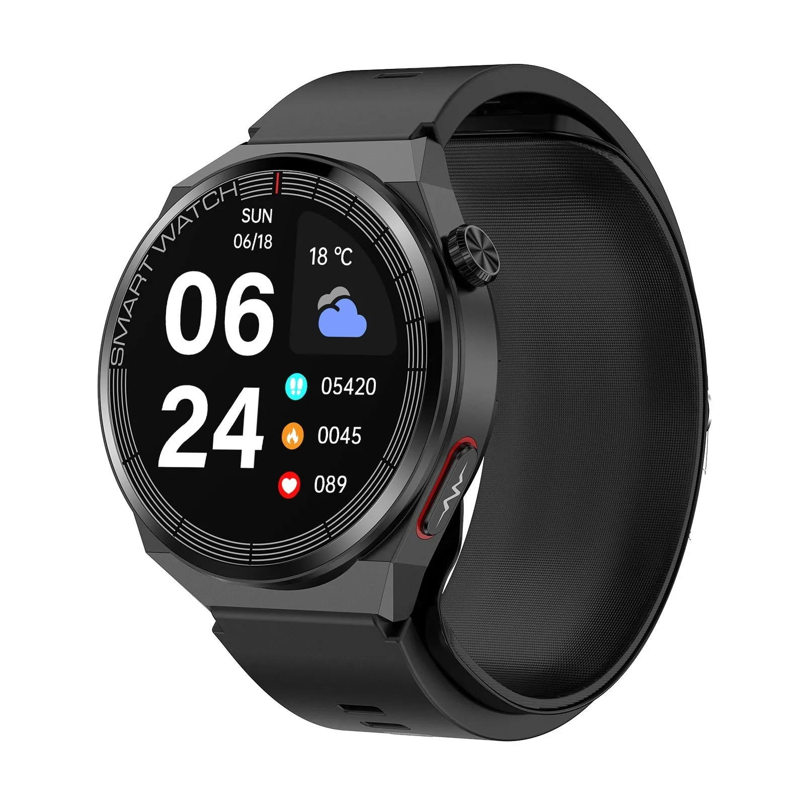 Blood pressure voice broadcast sport smart watch with TFT screen, available in black, blue, and red colours