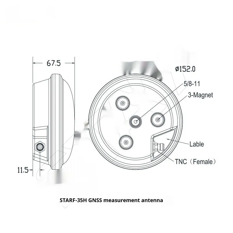 Four Star STARF full frequency RTK measurement antenna with side outgoing TNC female interface and magnetic black base