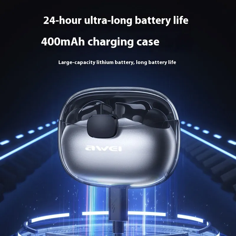 T52 transparent black TWS earbuds with charging case and breathing light
