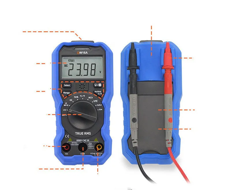 OW16B model handheld digital multimeter with NCV non-contact voltage detection and temperature measurement function.