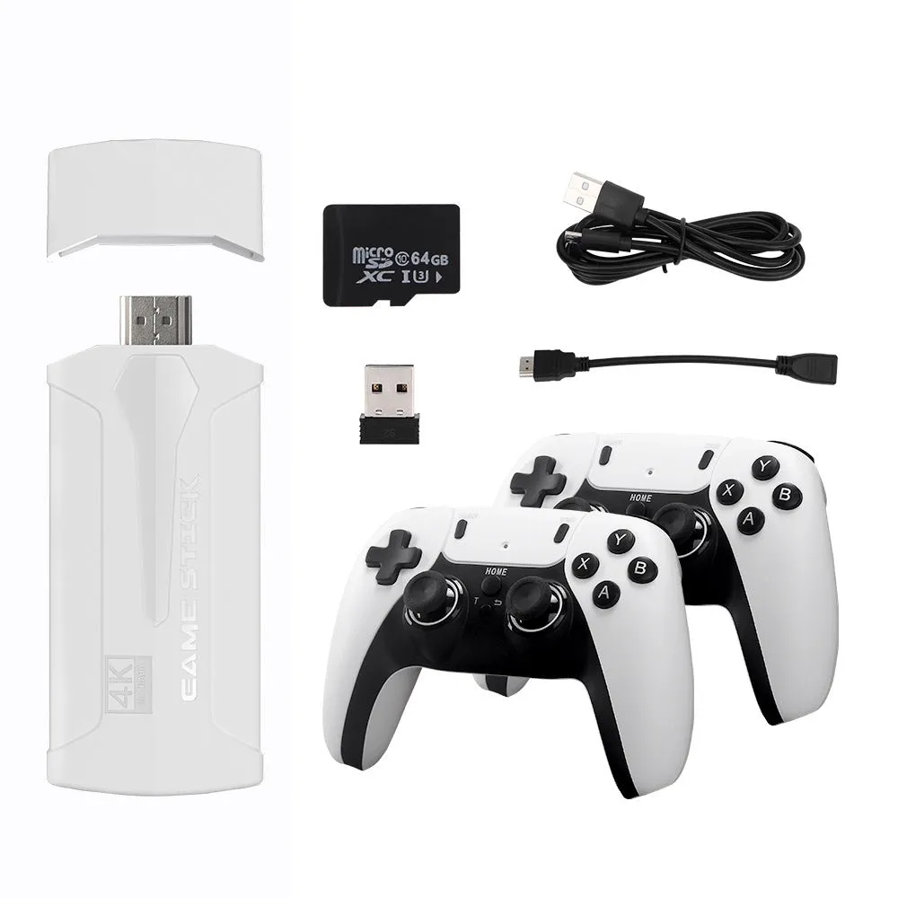 M8 PULS 4K TV game console with dual controllers, ABS plastic, nostalgic design, black colour