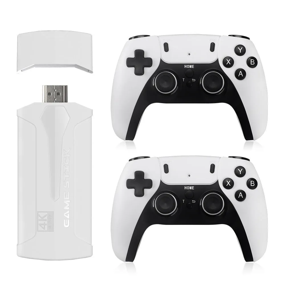 M8 PULS 4K TV game console with dual controllers, ABS plastic, nostalgic design, black colour