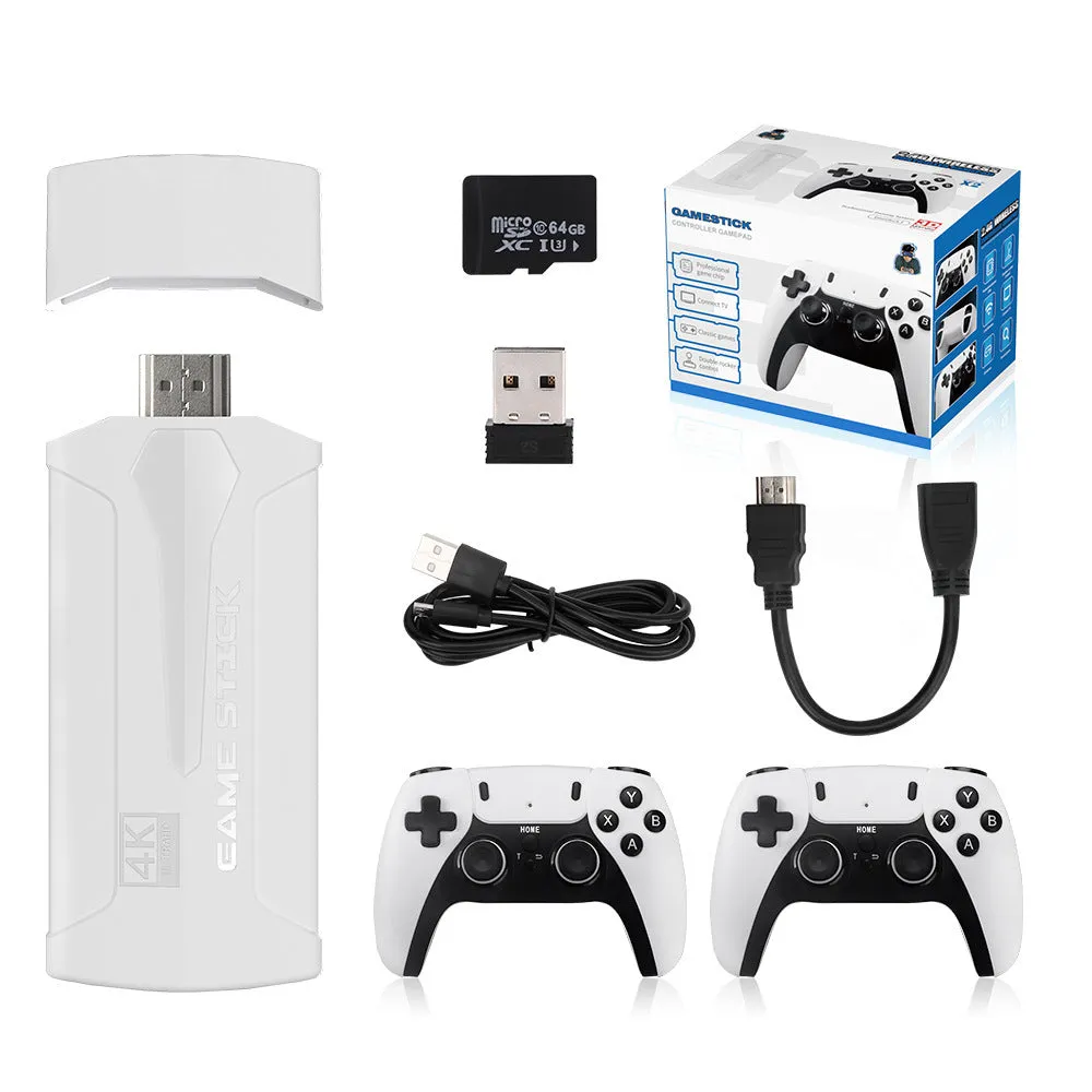 M8 PULS 4K TV game console with dual controllers, ABS plastic, nostalgic design, black colour