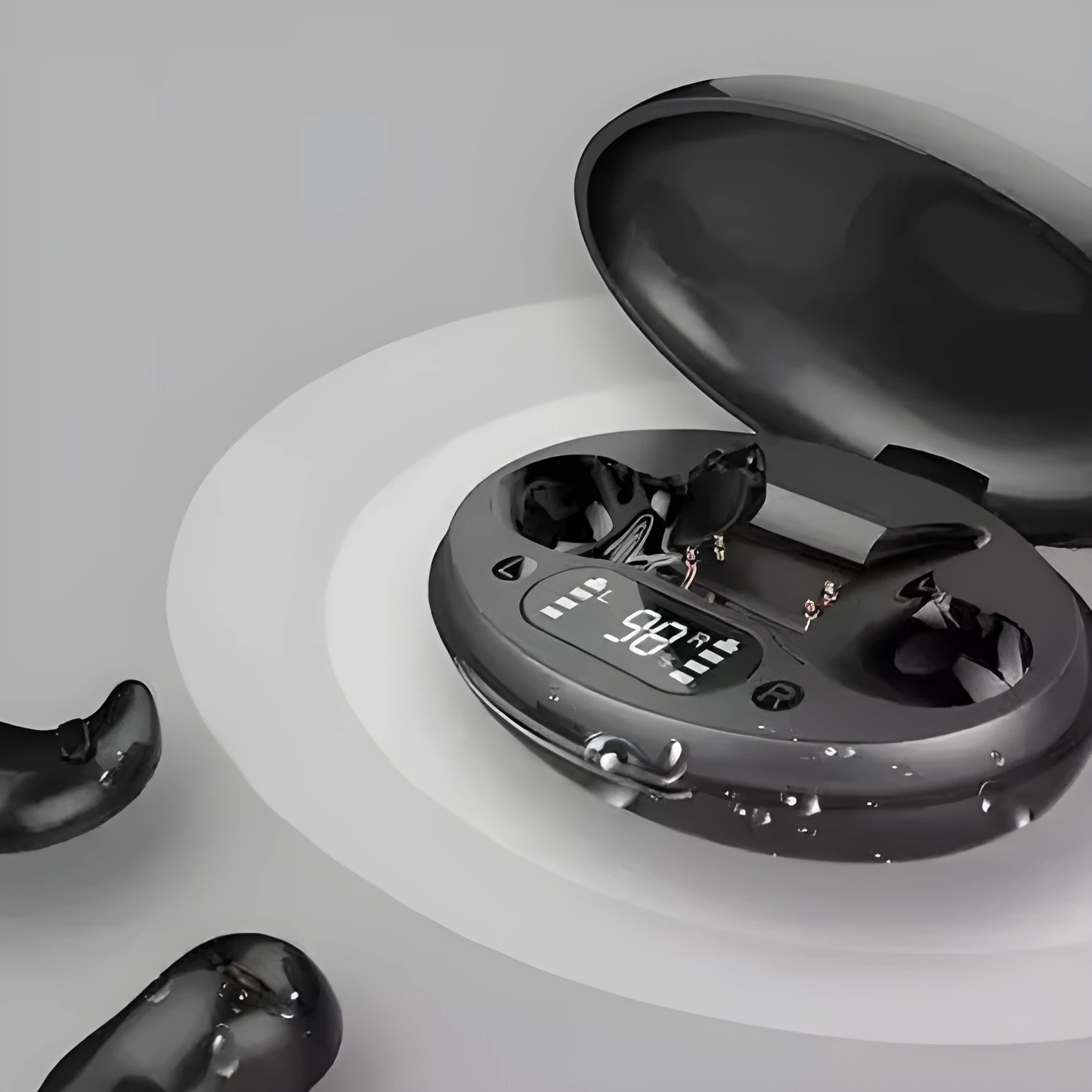 Wireless in-ear headset mini invisible earbuds sports style PC ABS black white digital display