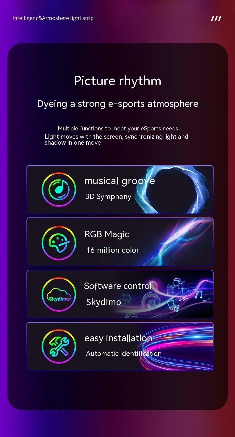 RGB esports desktop computer atmosphere backlight 5W silicone screen-sync strip IP65 for 24 inch monitor