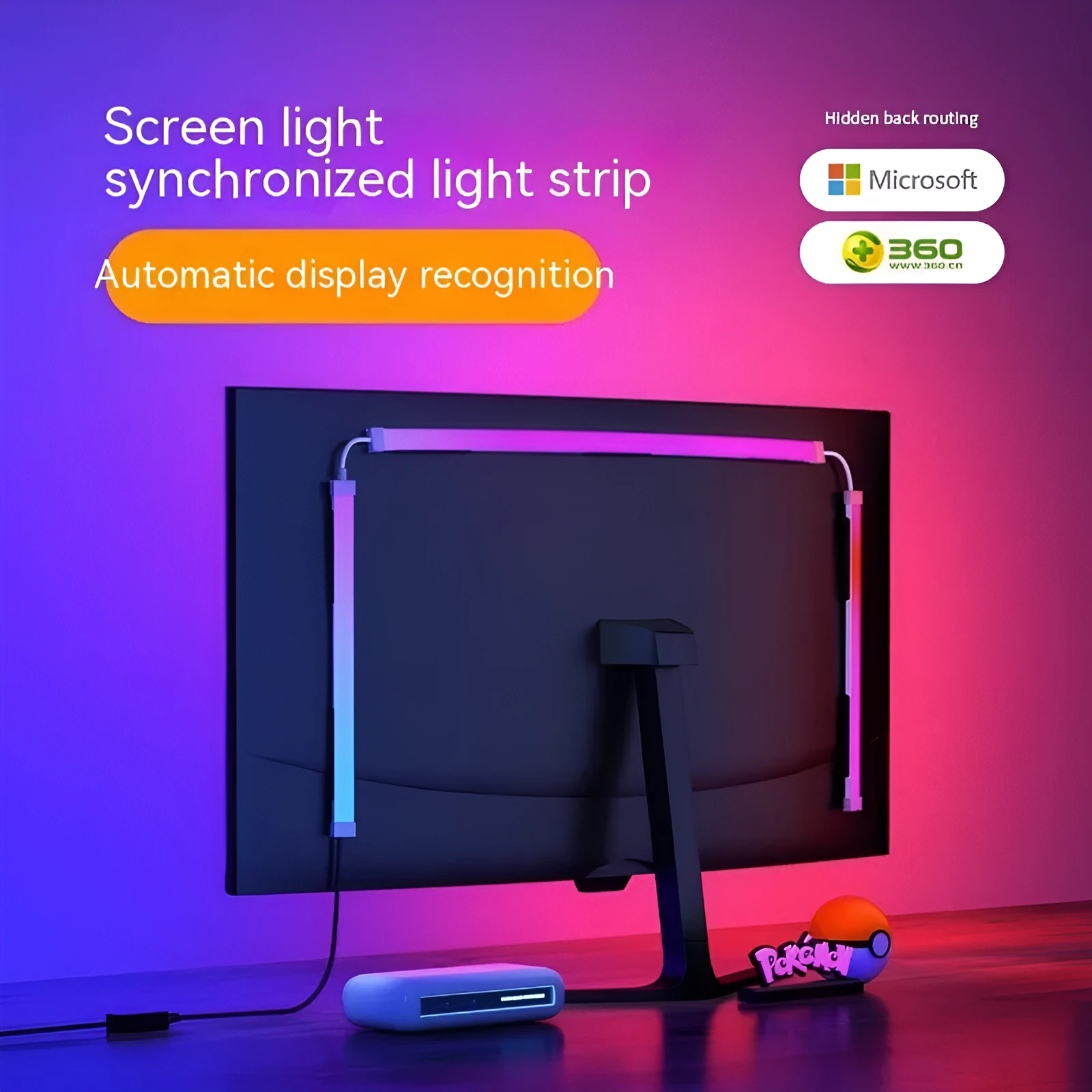 RGB esports desktop computer atmosphere backlight 5W silicone screen-sync strip IP65 for 24 inch monitor