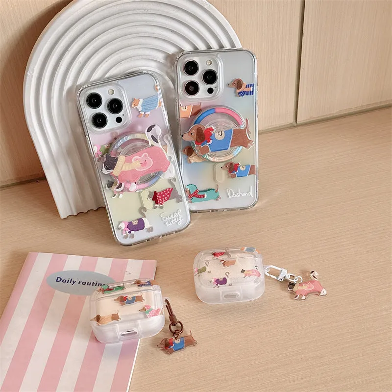 Gradient sausage dog embossed TPU protective case for AirPods 1-3 Pro and Pro 2
