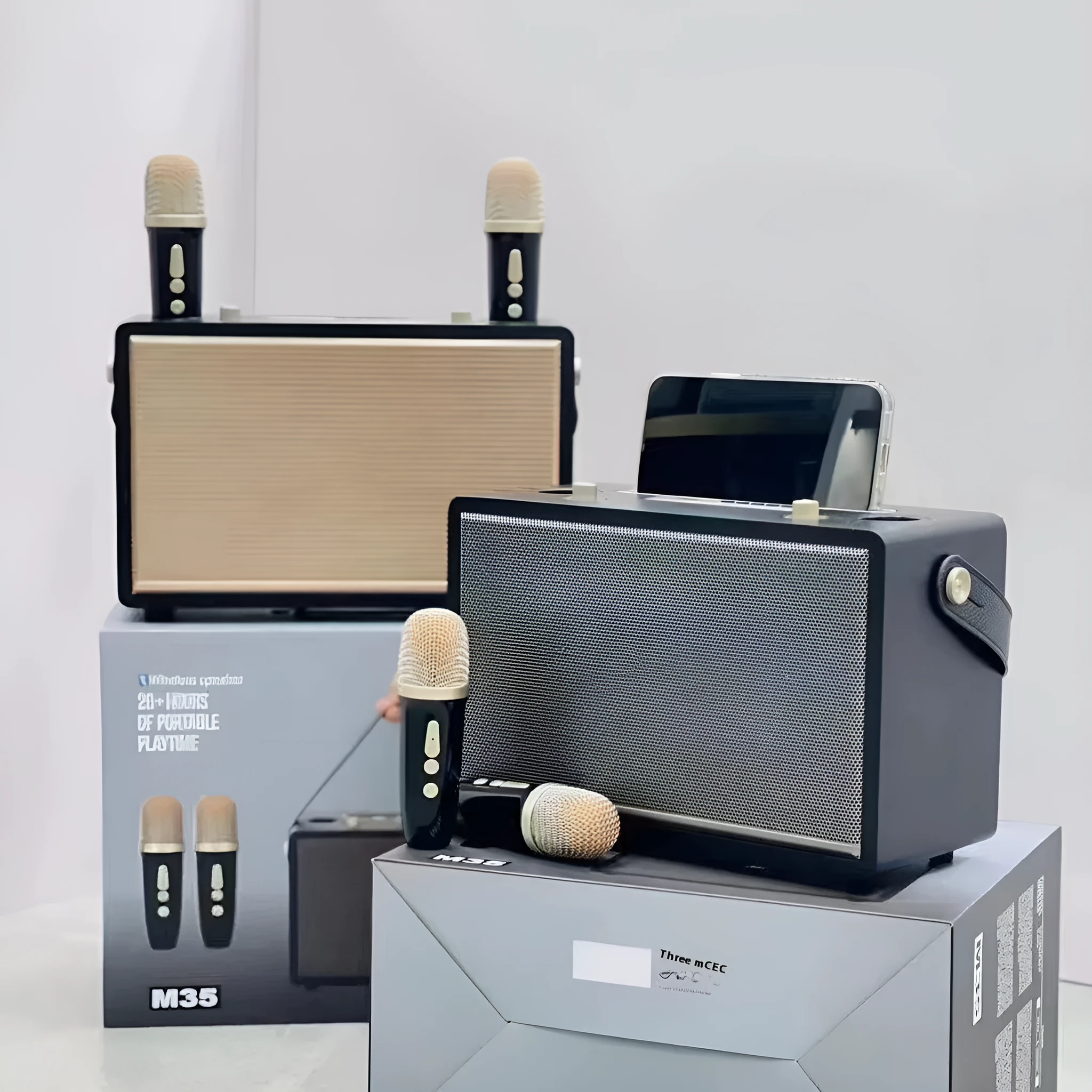 Wireless Bluetooth speaker in Black Gold finish with two microphones, USB powered, 20W output for outdoor use