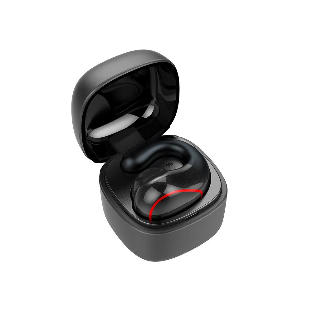 Mini Bluetooth invisible in-ear wireless sports headset with charging case, plastic build, Iron Gun Gray