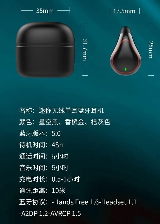 Mini Bluetooth invisible in-ear wireless sports headset with charging case, plastic build, Iron Gun Gray