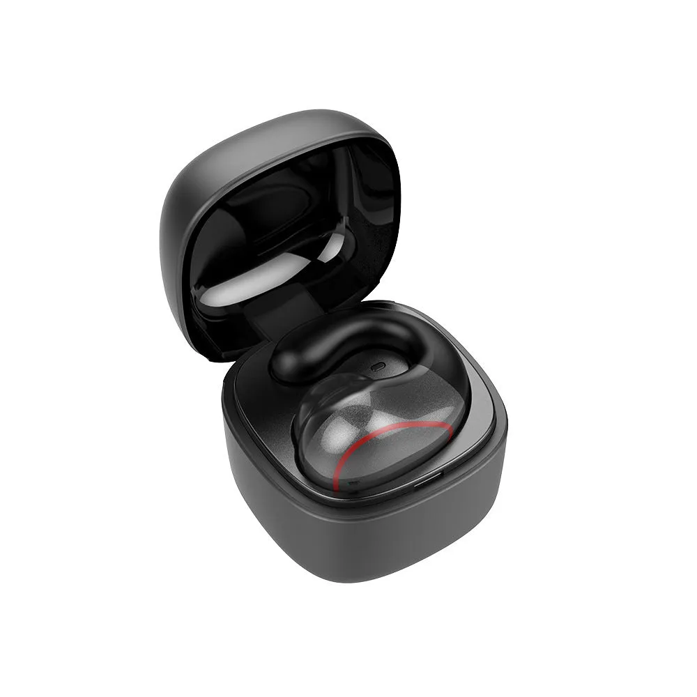 Mini Bluetooth invisible in-ear wireless sports headset with charging case, plastic build, Iron Gun Gray