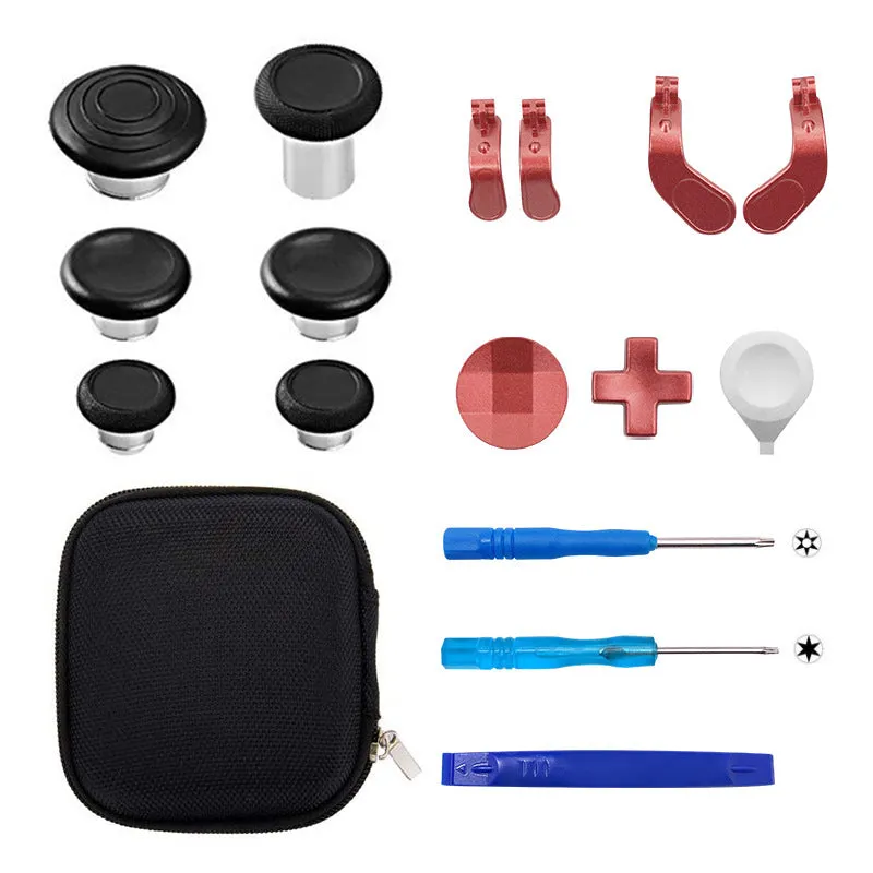 Xbox Elite 2 controller metal rocker thumbsticks and cross key replacement kit in blue with tools and storage bag