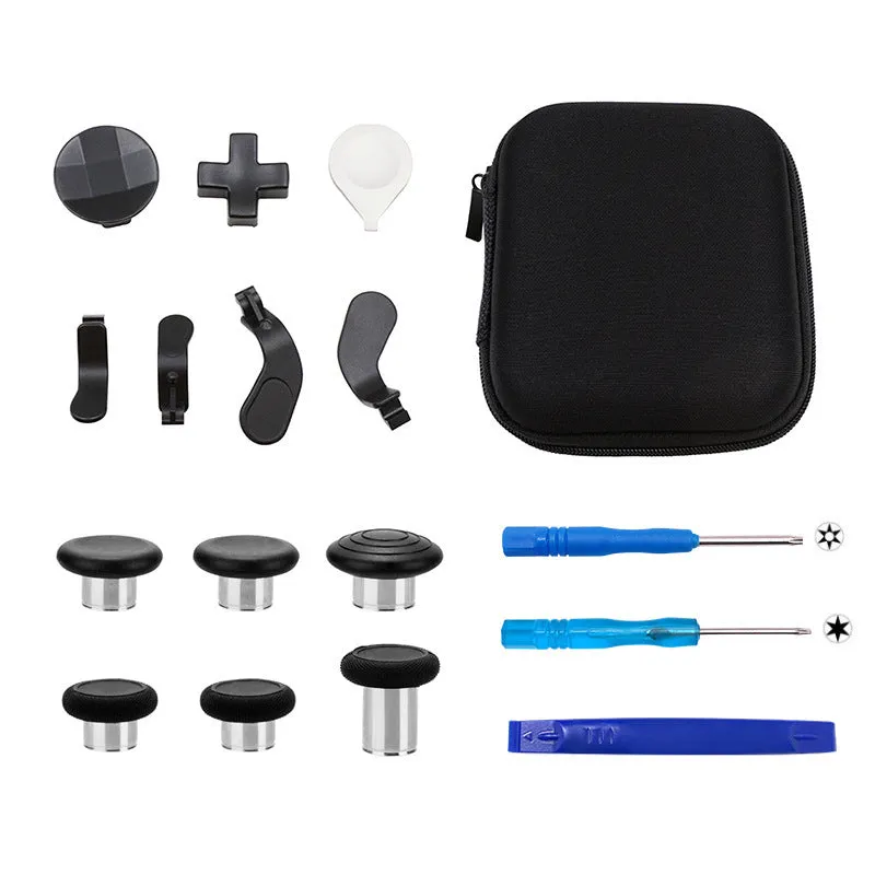 Xbox Elite 2 controller metal rocker thumbsticks and cross key replacement kit in blue with tools and storage bag