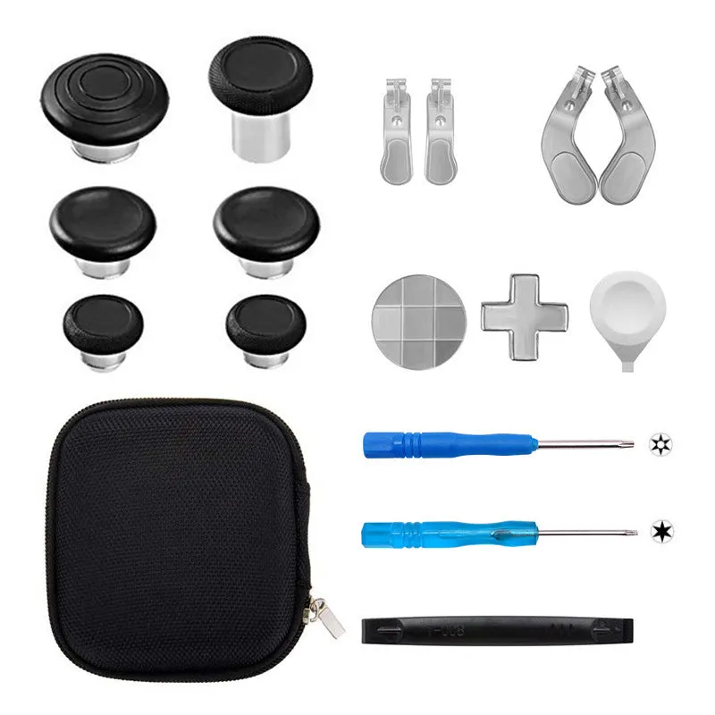 Xbox Elite 2 controller metal rocker thumbsticks and cross key replacement kit in blue with tools and storage bag