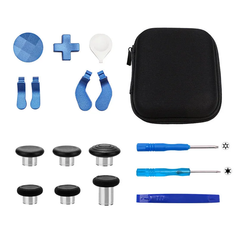Xbox Elite 2 controller metal rocker thumbsticks and cross key replacement kit in blue with tools and storage bag