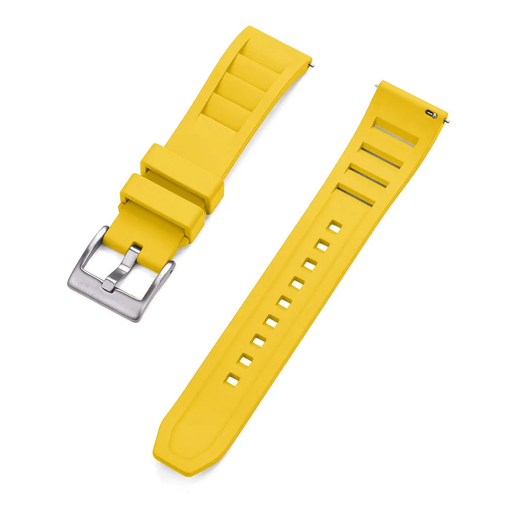 Breathable fluororubber watch strap in black, 22mm width, with wind disassembly design
