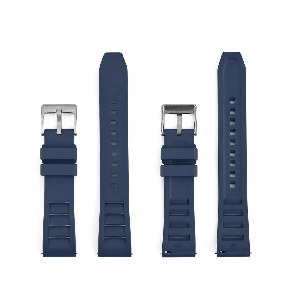 Breathable fluororubber watch strap in black, 22mm width, with wind disassembly design