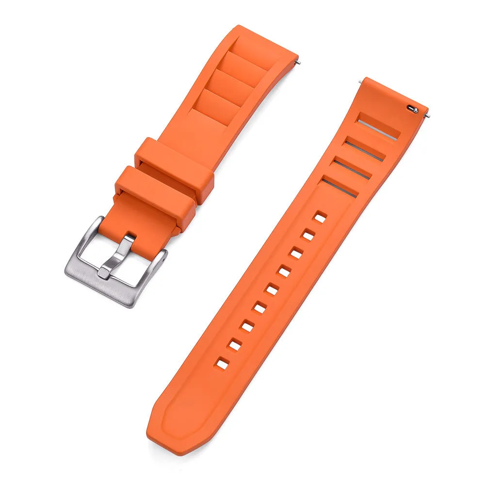 Breathable fluororubber watch strap in black, 22mm width, with wind disassembly design