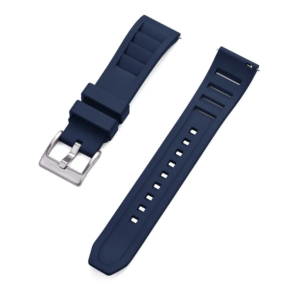 Breathable fluororubber watch strap in black, 22mm width, with wind disassembly design
