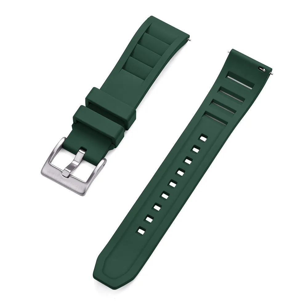 Breathable fluororubber watch strap in black, 22mm width, with wind disassembly design