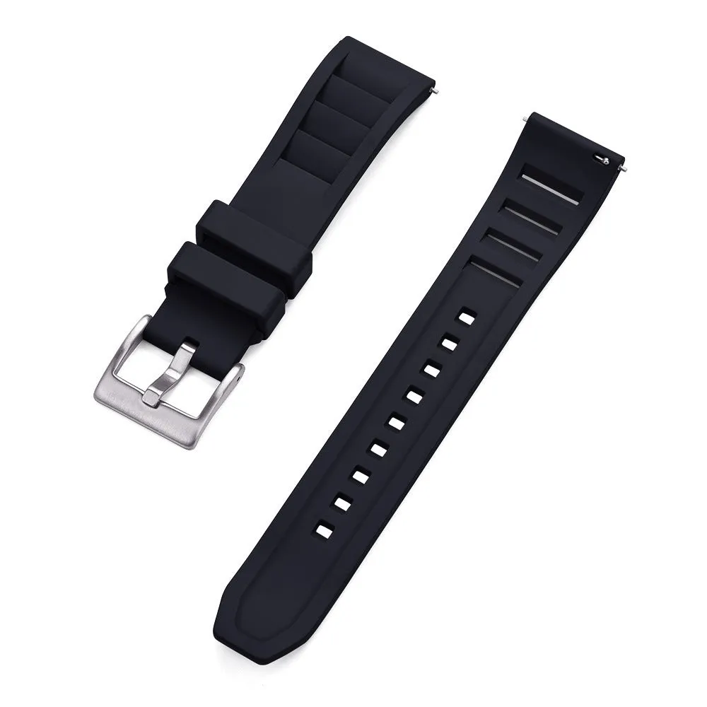 Breathable fluororubber watch strap in black, 22mm width, with wind disassembly design