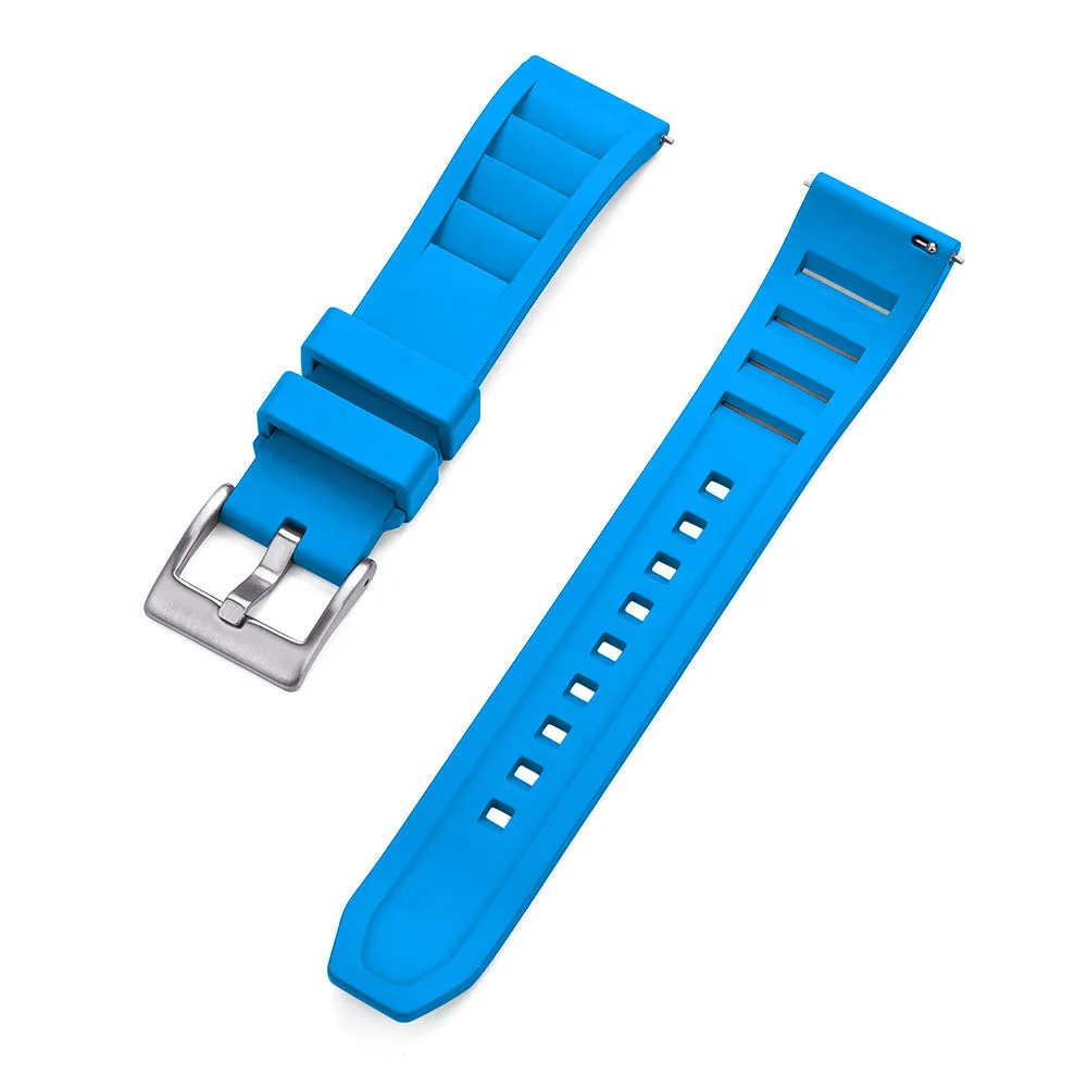 Breathable fluororubber watch strap in black, 22mm width, with wind disassembly design
