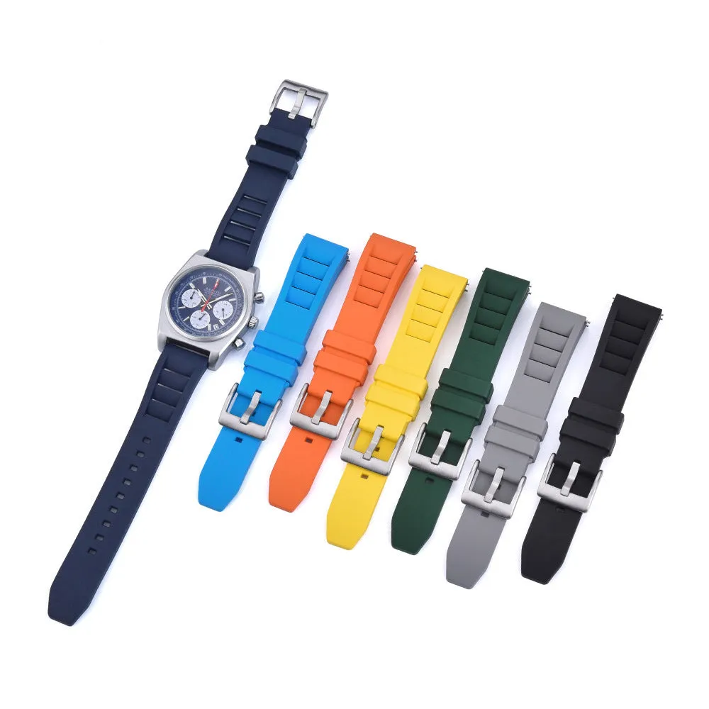 Breathable fluororubber watch strap in black, 22mm width, with wind disassembly design