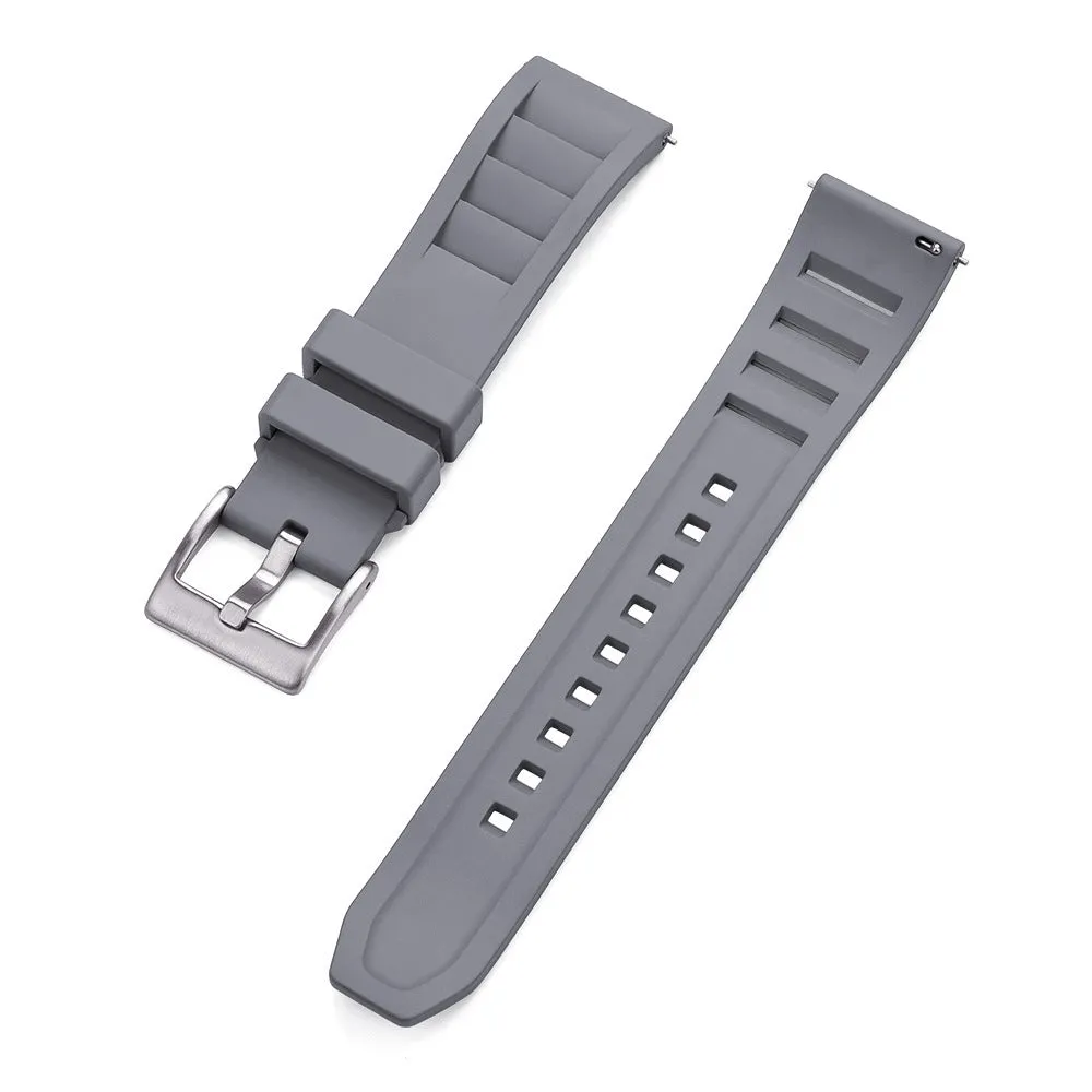 Breathable fluororubber watch strap in black, 22mm width, with wind disassembly design