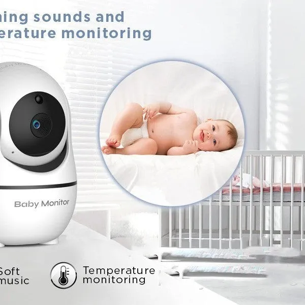 White wireless baby monitor with 7 inch 1080P screen, night vision, and two-way intercom in nursery