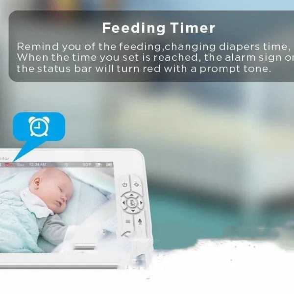 White wireless baby monitor with 7 inch 1080P screen, night vision, and two-way intercom in nursery
