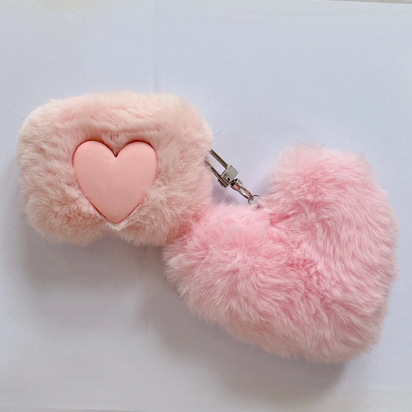 Plush loving heart TPU AirPods case in pink with soft shell and pendant