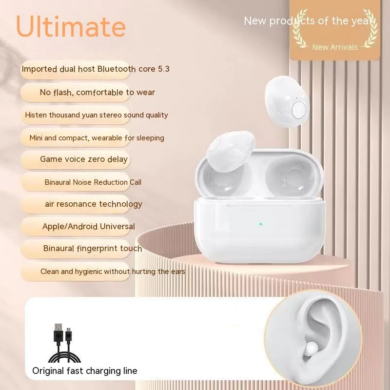 Mini wireless Bluetooth earbud for sleep in black colour with breathing light