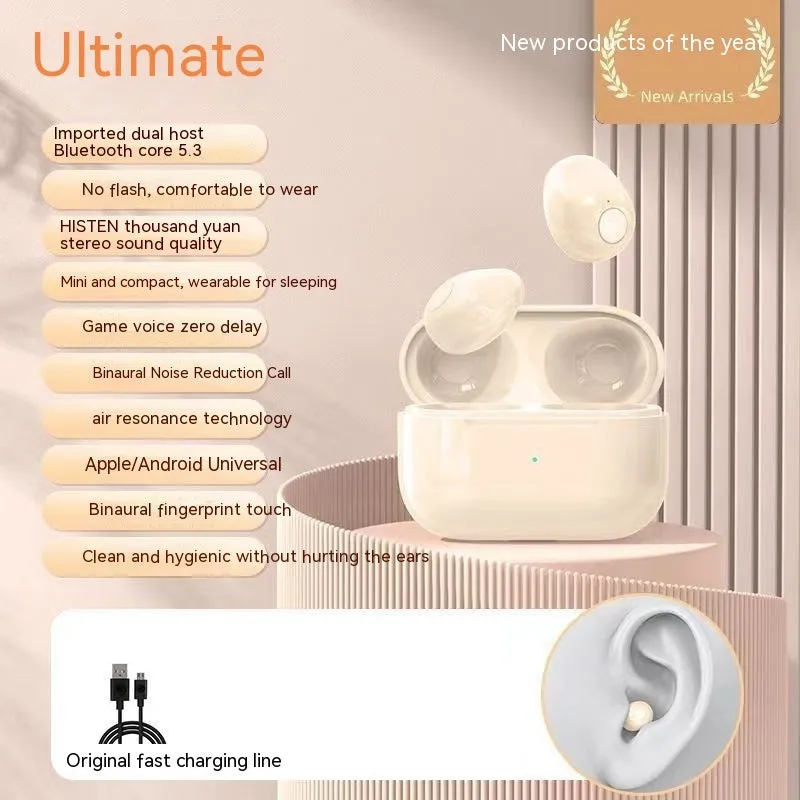 Mini wireless Bluetooth earbud for sleep in black colour with breathing light
