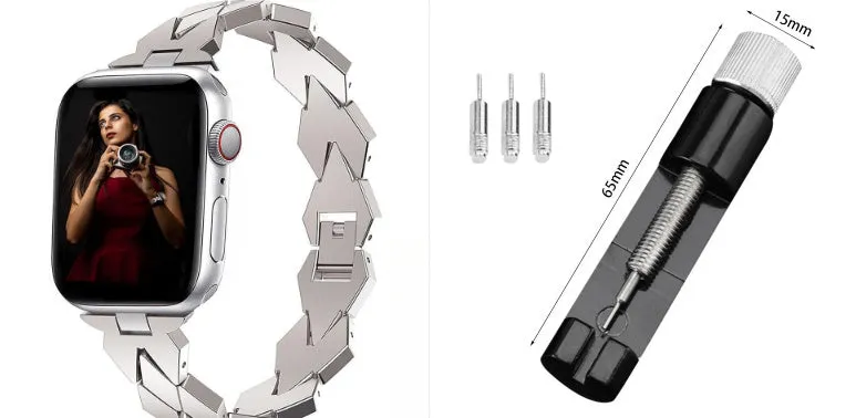 Metal chain steel band diamond strap for Apple Watch – silver colour, fits 38/40/41mm and 42/44/45/49mm cases