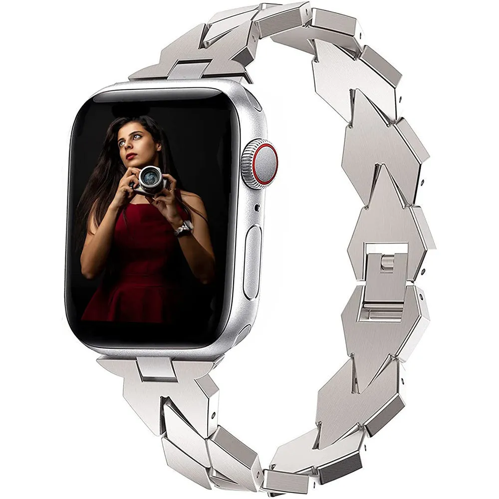 Metal chain steel band diamond strap for Apple Watch – silver colour, fits 38/40/41mm and 42/44/45/49mm cases