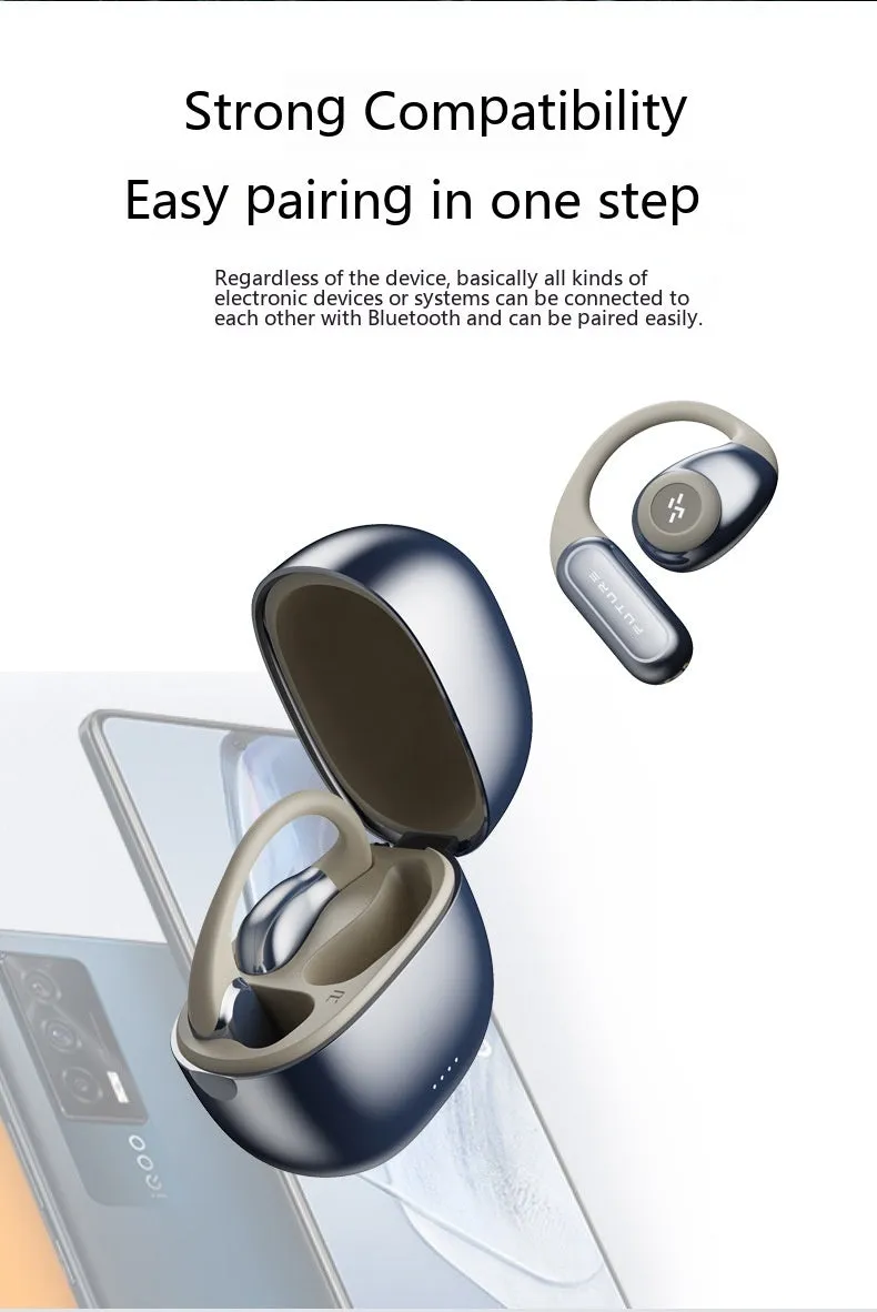 Bluetooth bone conduction headset in ear-hook style, black and gray colour, with charging case