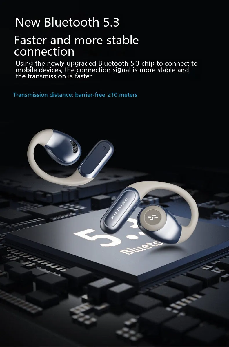 Bluetooth bone conduction headset in ear-hook style, black and gray colour, with charging case