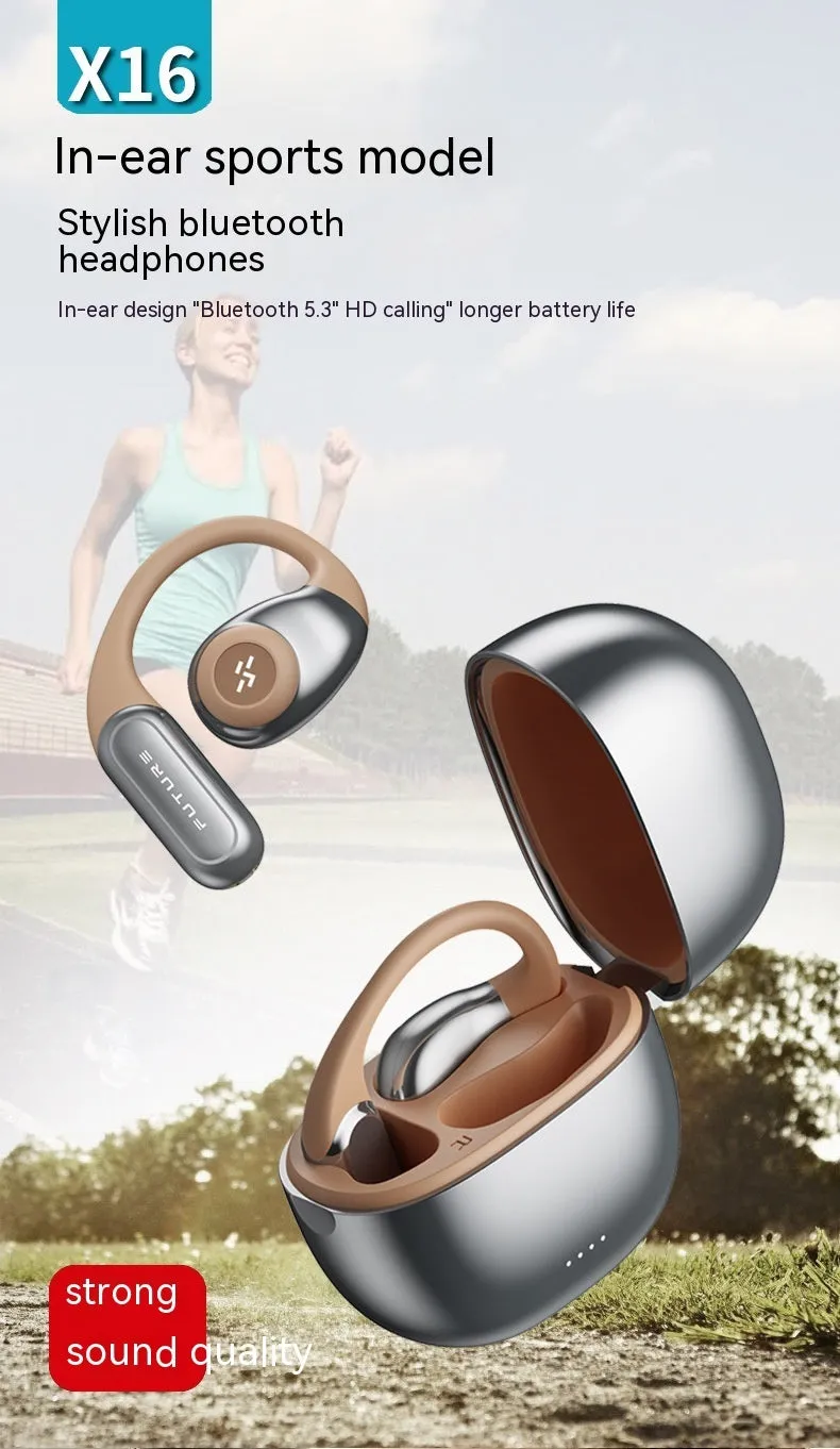 Bluetooth bone conduction headset in ear-hook style, black and gray colour, with charging case