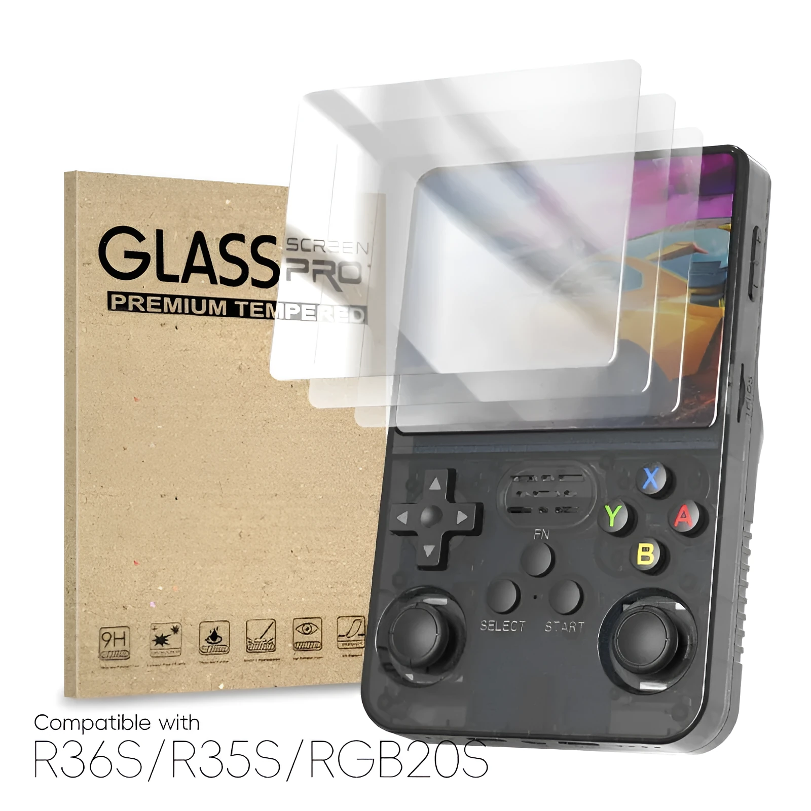 Tempered glass screen protector for R36S/R35S/RGB20S handheld game machine, 3.5 inch HD film