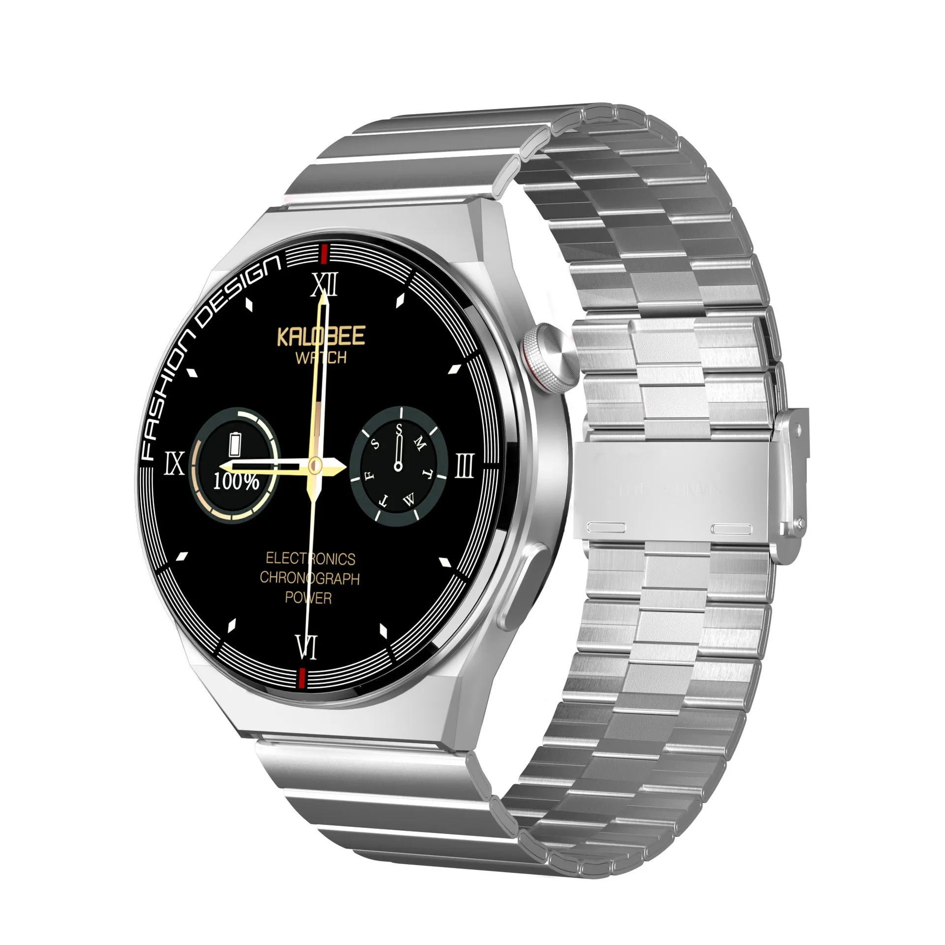 Black smartwatch with a silicone strap showing a heart rate monitoring display on its screen.