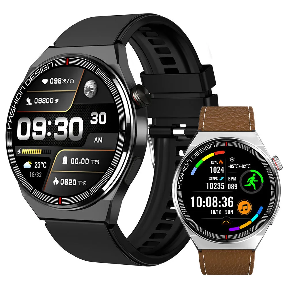 Black smartwatch with a silicone strap showing a heart rate monitoring display on its screen.