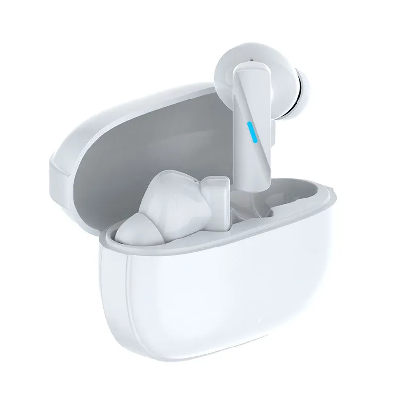 Wireless in-ear ANC Bluetooth headset in black, with earbud and charging accessory, on plain background