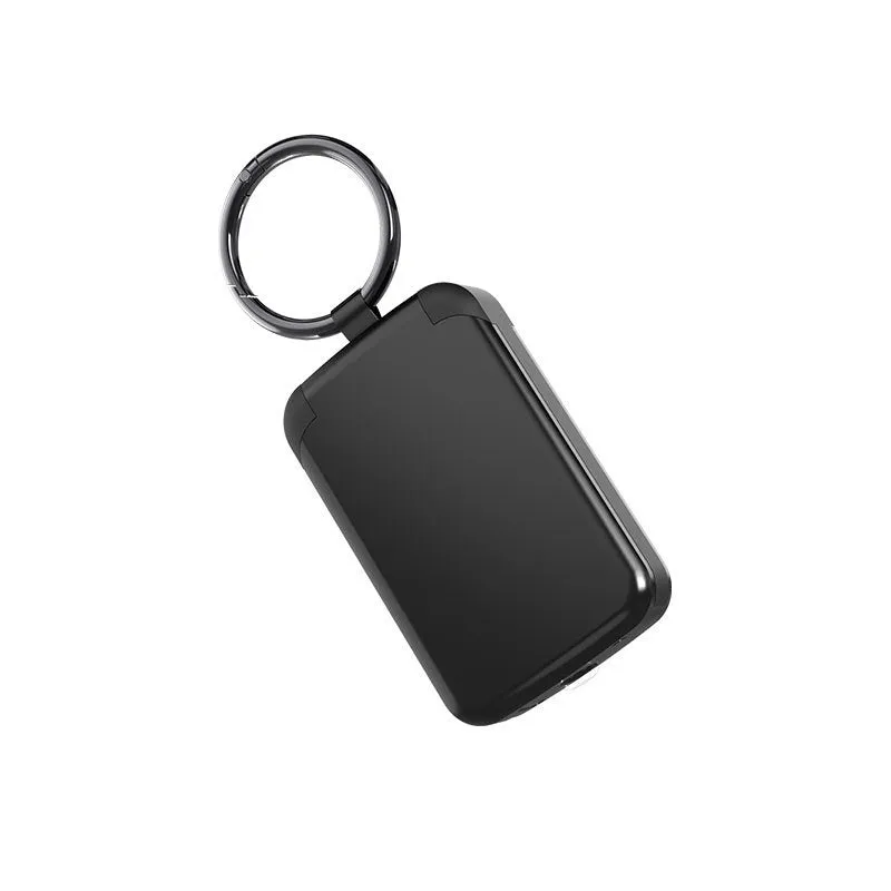 Black anti-lost power bank keychain with 2000mAh battery, ABS casing, USB 2.0 port, keychain attachment