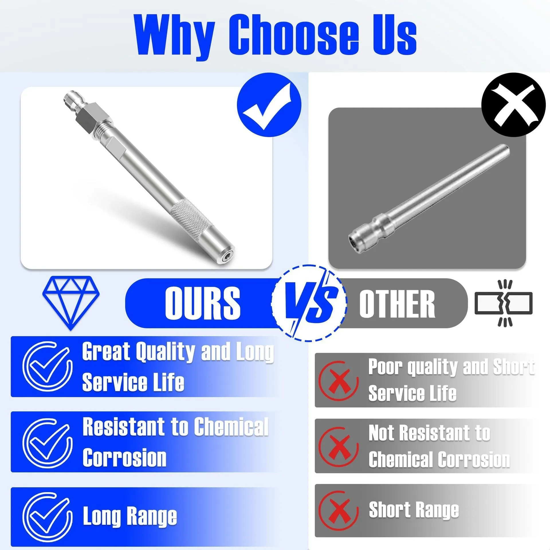 Stainless steel remote chemical nozzle for high pressure cleaning machine, 17cm length, single head
