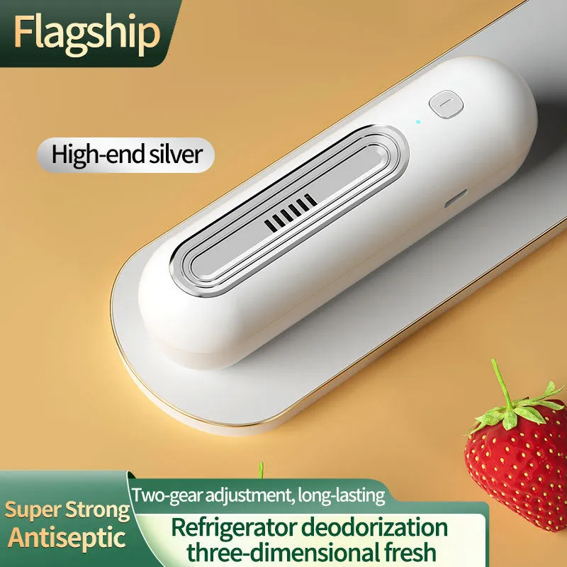 USB powered ozone refrigerator deodorizer in gold colour with quiet operation under 36dB for small spaces under 10 square metres