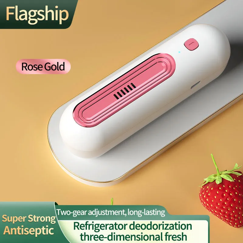 USB powered ozone refrigerator deodorizer in gold colour with quiet operation under 36dB for small spaces under 10 square metres
