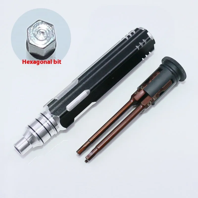 Four-in-one hexagonal screwdriver with bronze aluminium handle and four chrome vanadium steel hex bits
