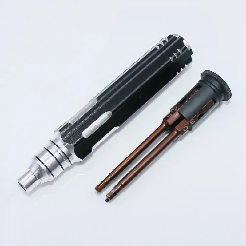 Four-in-one hexagonal screwdriver with bronze aluminium handle and four chrome vanadium steel hex bits