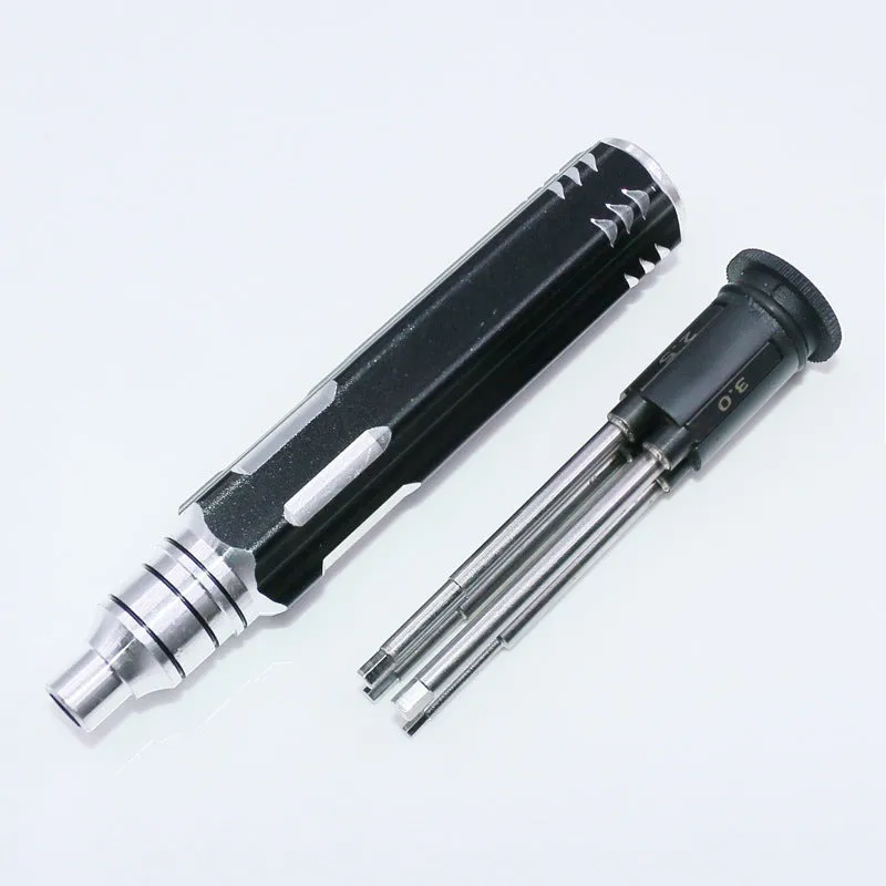 Four-in-one hexagonal screwdriver with bronze aluminium handle and four chrome vanadium steel hex bits